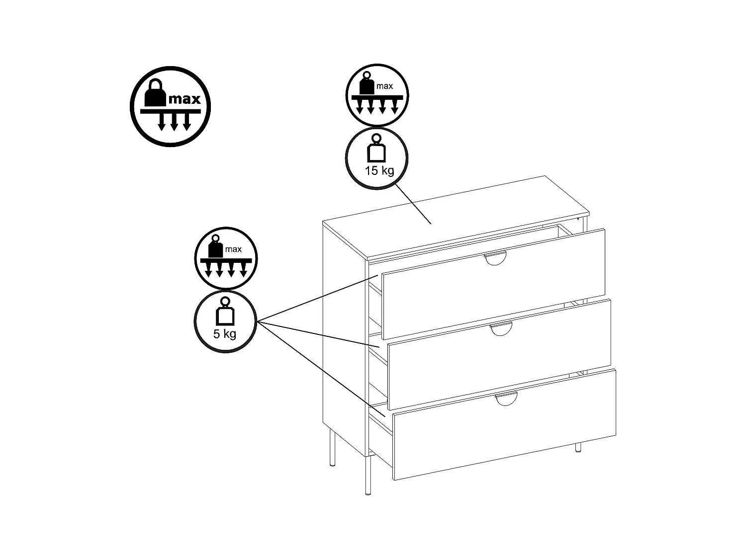 Commode avec 3 tiroirs - Noir et doré - NATANIEL
