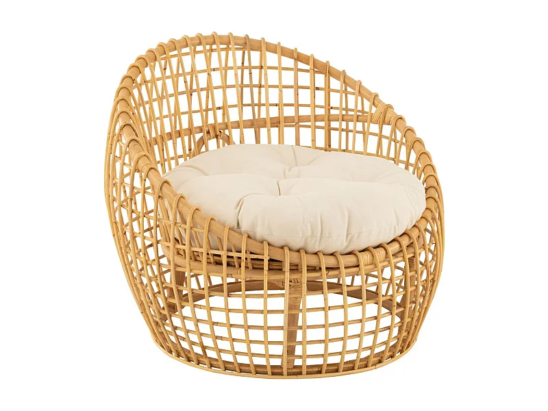 Fauteuil en Rotin & Coussin "Lise" 84cm Naturel