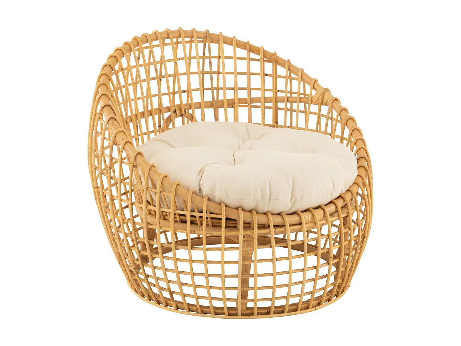 Fauteuil en Rotin & Coussin "Lise" 84cm Naturel