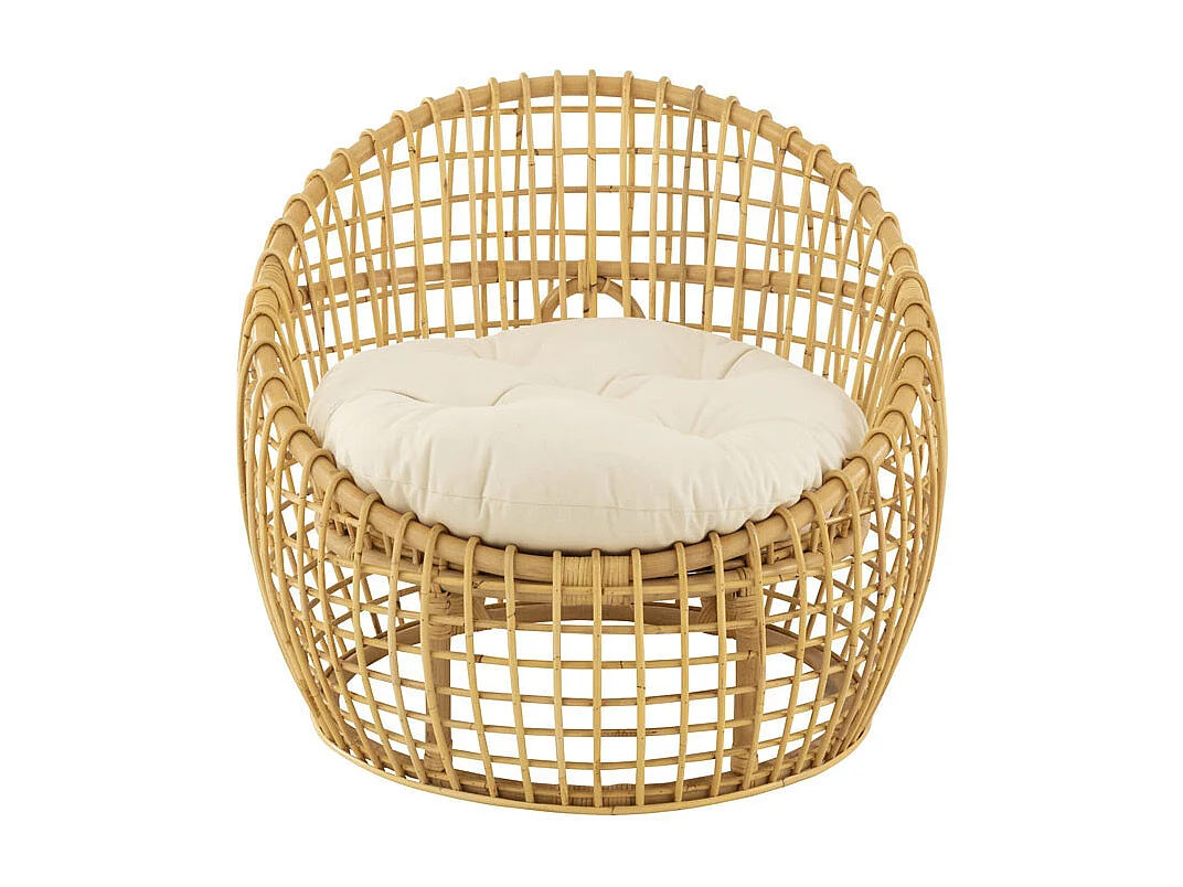 Fauteuil en Rotin & Coussin "Lise" 84cm Naturel