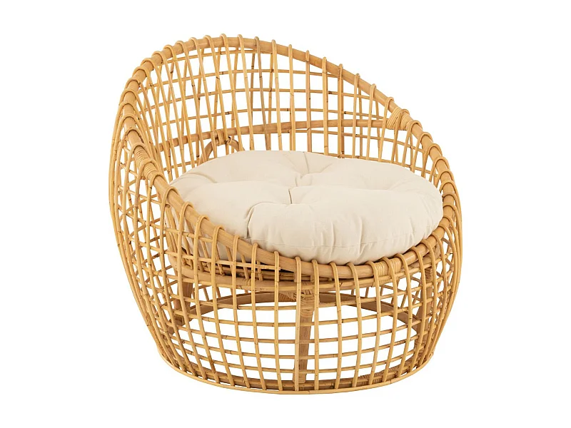 Fauteuil en Rotin & Coussin "Lise" 84cm Naturel