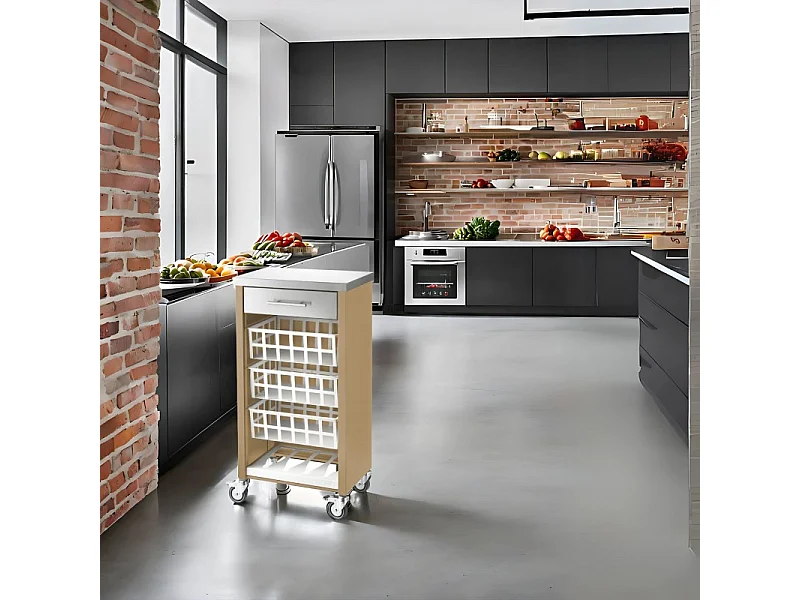 Carrito de cocina, carrito verdulero – Color Arena, Inox  -  93*48*34cm - MOHER