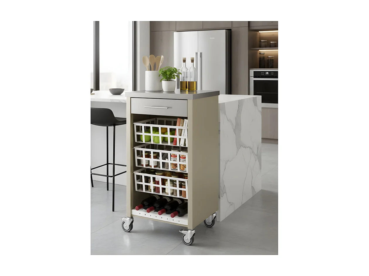 Desserte, chariot de cuisine – Couleur Sable, Inox - 93*48*34cm - MOHER