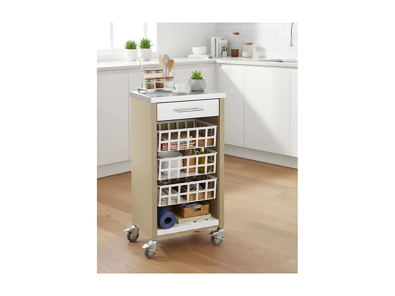 Carrito de cocina, carrito verdulero – Color Arena, Inox  -  93*48*34cm - MOHER