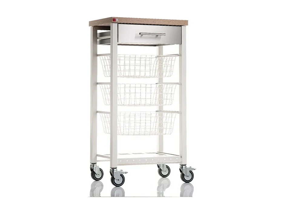 Desserte de cuisine sur roulettes - Blanc, Inox, Orme  -  91*48,5*34cm - ONDA