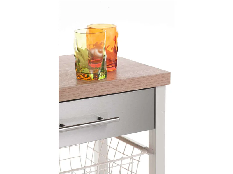 Desserte de cuisine sur roulettes - Blanc, Inox, Orme  -  91*48,5*34cm - ONDA