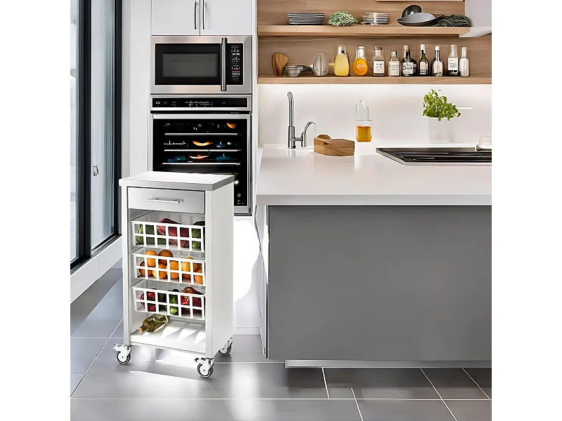 Carrello da cucina, Carrello con ruote portatutto - Bianco, Acciaio inox - 93*48*34cm - MOHER