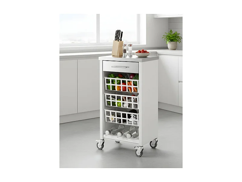 Desserte, chariot de cuisine – Blanc, Inox - 93*48*34cm - MOHER