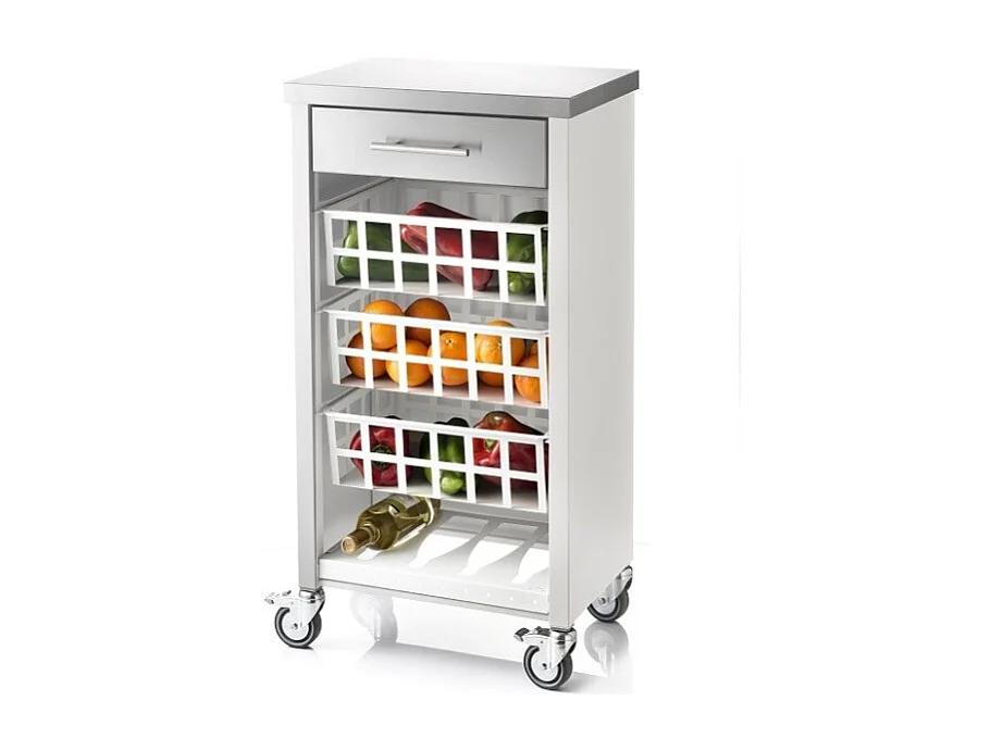 Carrello da cucina, Carrello con ruote portatutto - Bianco, Acciaio inox - 93*48*34cm - MOHER