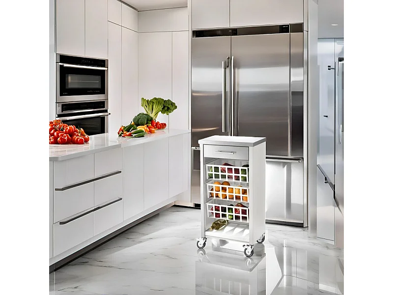 Carrello da cucina, Carrello con ruote portatutto - Bianco, Acciaio inox - 93*48*34cm - MOHER