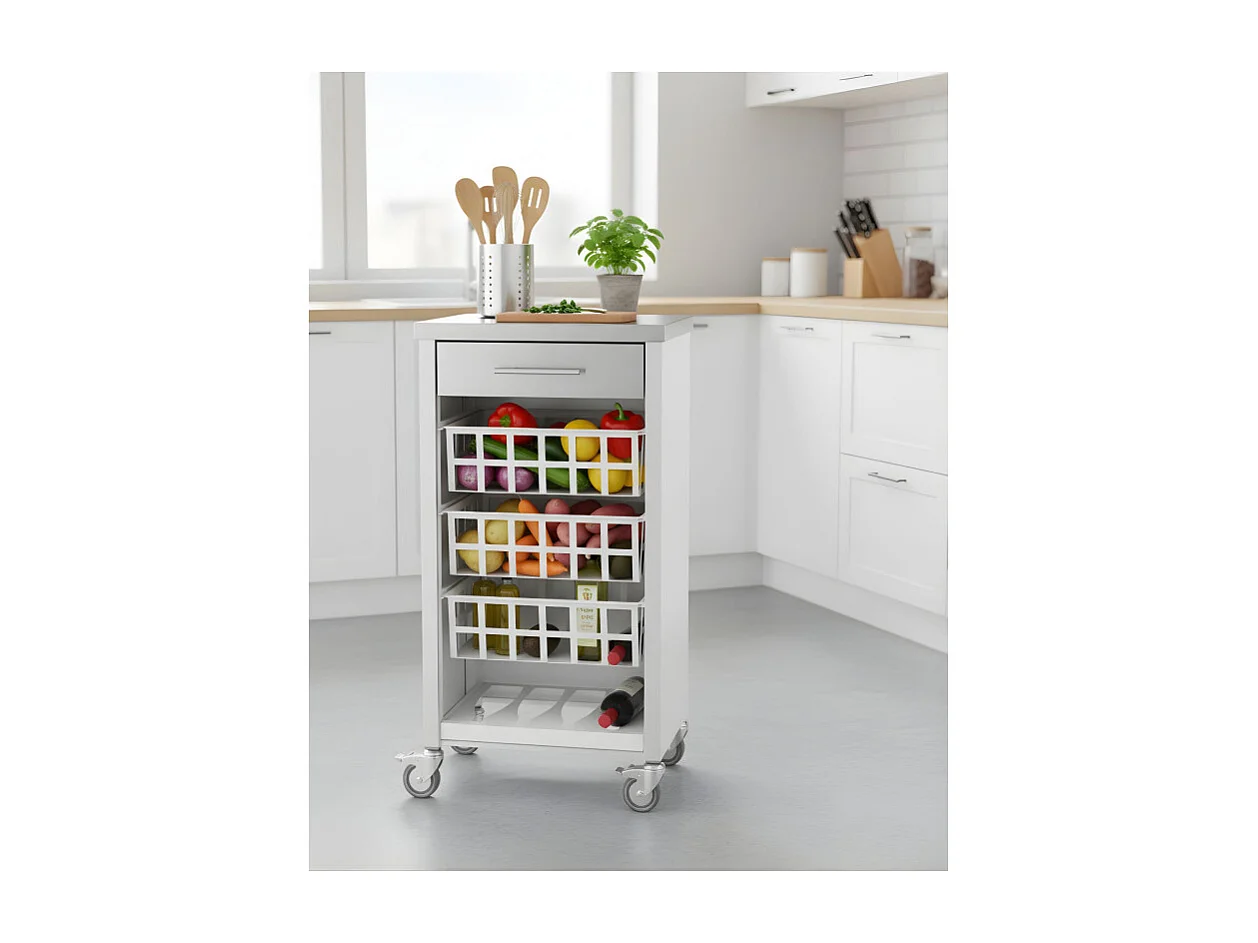 Desserte, chariot de cuisine – Blanc, Inox - 93*48*34cm - MOHER