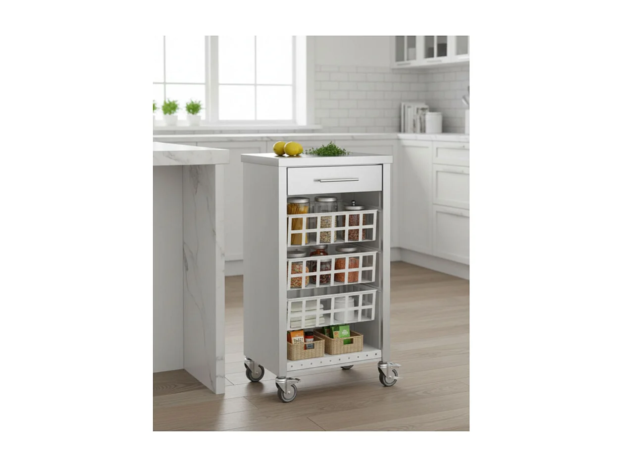 Desserte, chariot de cuisine – Blanc, Inox - 93*48*34cm - MOHER