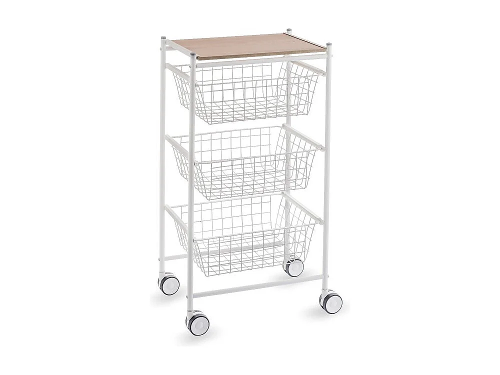 Küchenwagen mit 3 großen Auszugskörben - Weiß-Buche - 81*43,7*32,5 cm - AXO