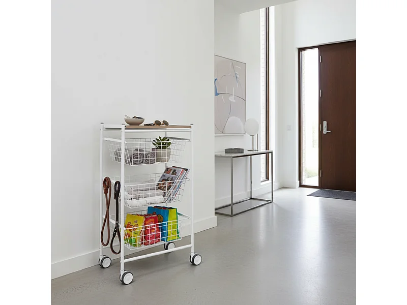 Carrello da cucina, 3 grandi cestini estraibili - Bianco-Faggio - 81*43,7*32,5 cm - AXO