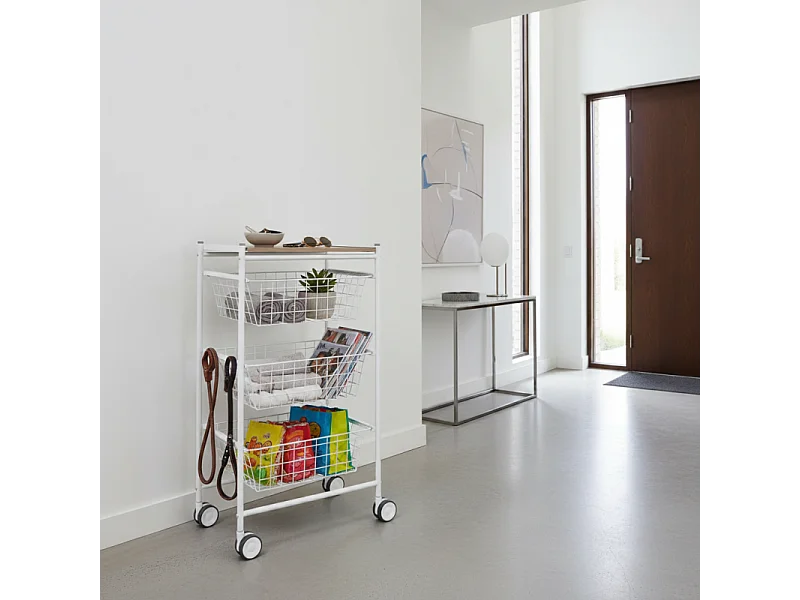Carrello da cucina, 3 grandi cestini estraibili - Bianco-Faggio - 81*43,7*32,5 cm - AXO