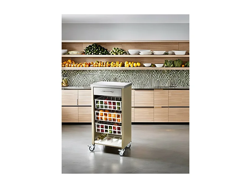 Küchenwagen mit Arbeitsplatte aus Edelstahl - Olivgrün, Edelstahl -  93*48*34cm - MOHER