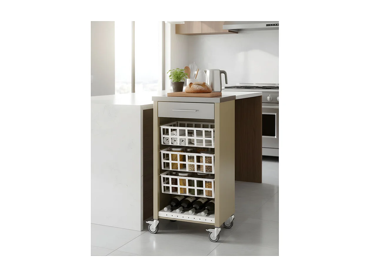 Carrito de cocina, carrito verdulero – Verde Oliva, Inox  -  93*48*34cm - MOHER