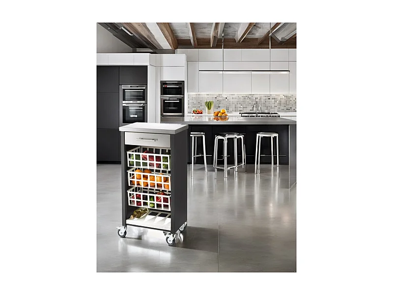 Carrito de cocina, carrito verdulero – Negro, Inox  -  93*48*34cm - MOHER
