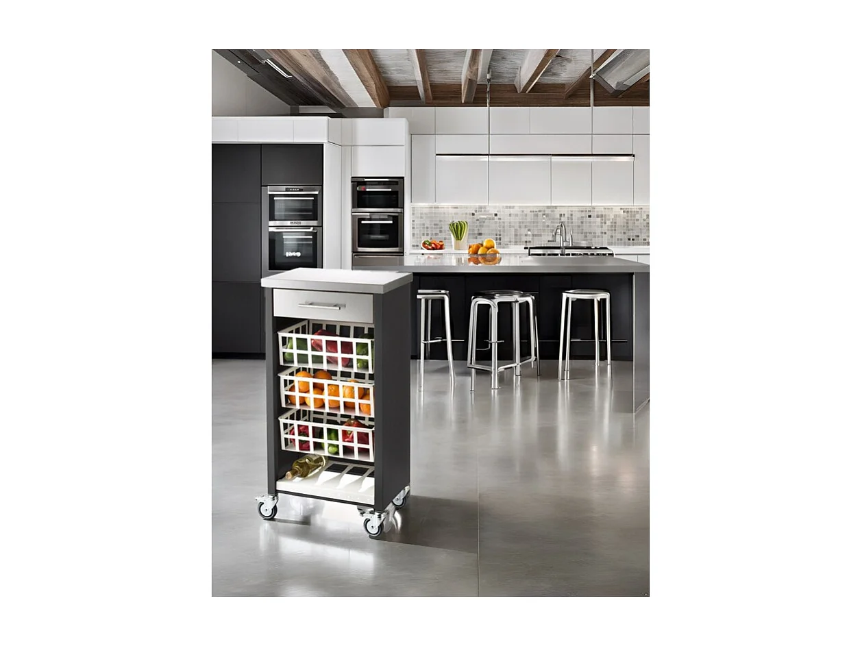Carrito de cocina, carrito verdulero – Negro, Inox  -  93*48*34cm - MOHER