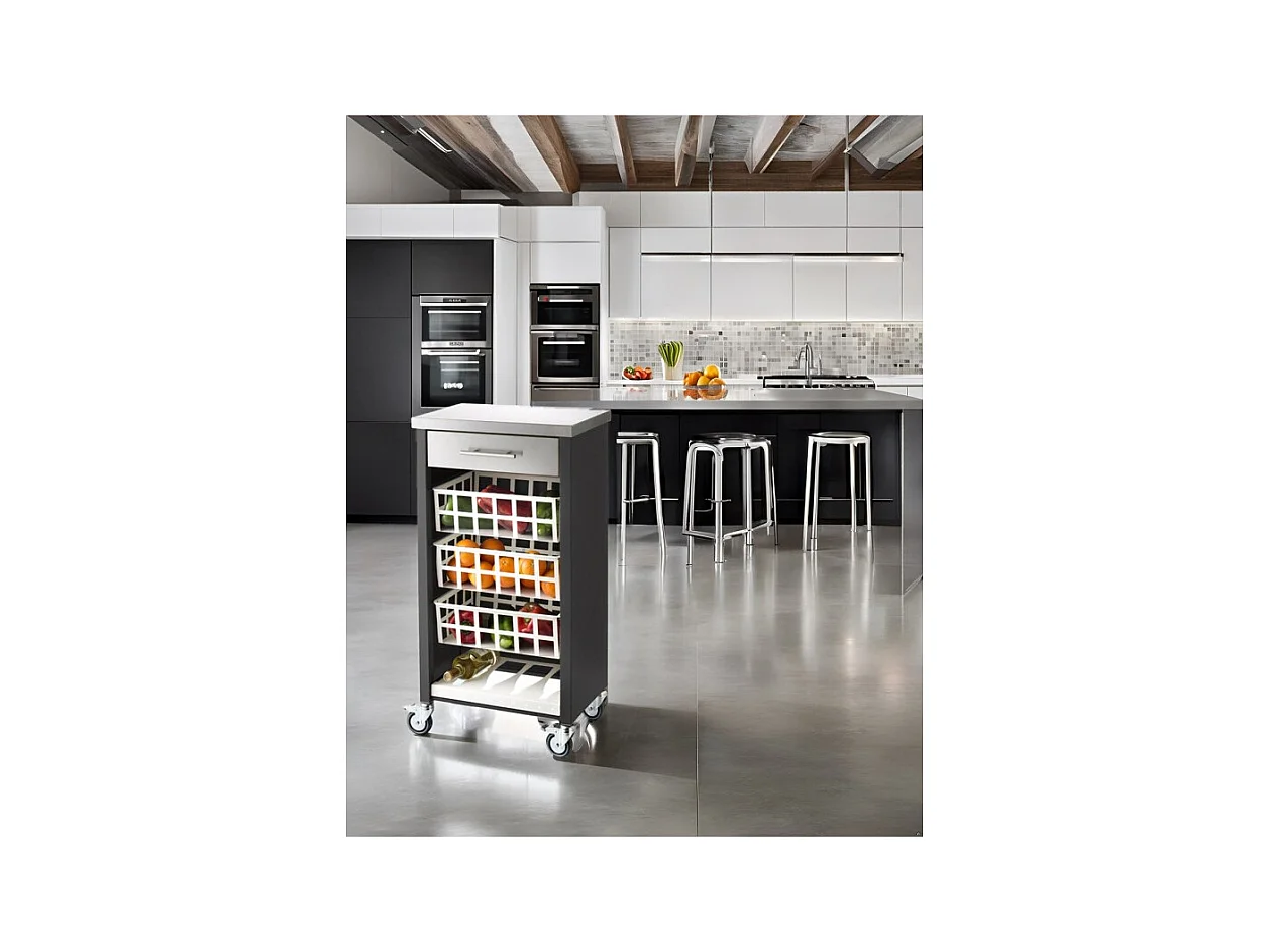Desserte, chariot de cuisine – Noir, Inox  -  93*48*34cm - MOHER