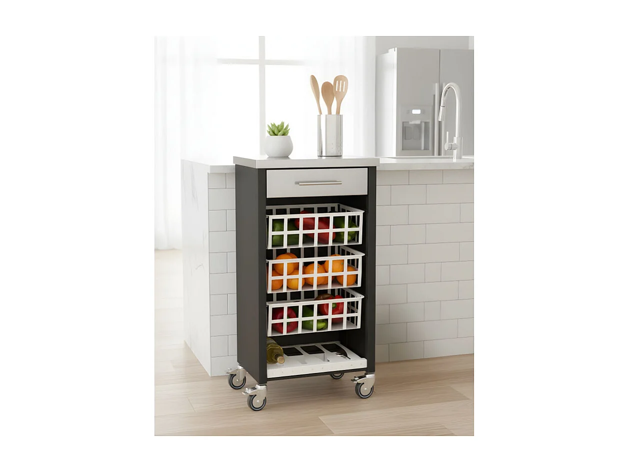 Desserte, chariot de cuisine – Noir, Inox  -  93*48*34cm - MOHER