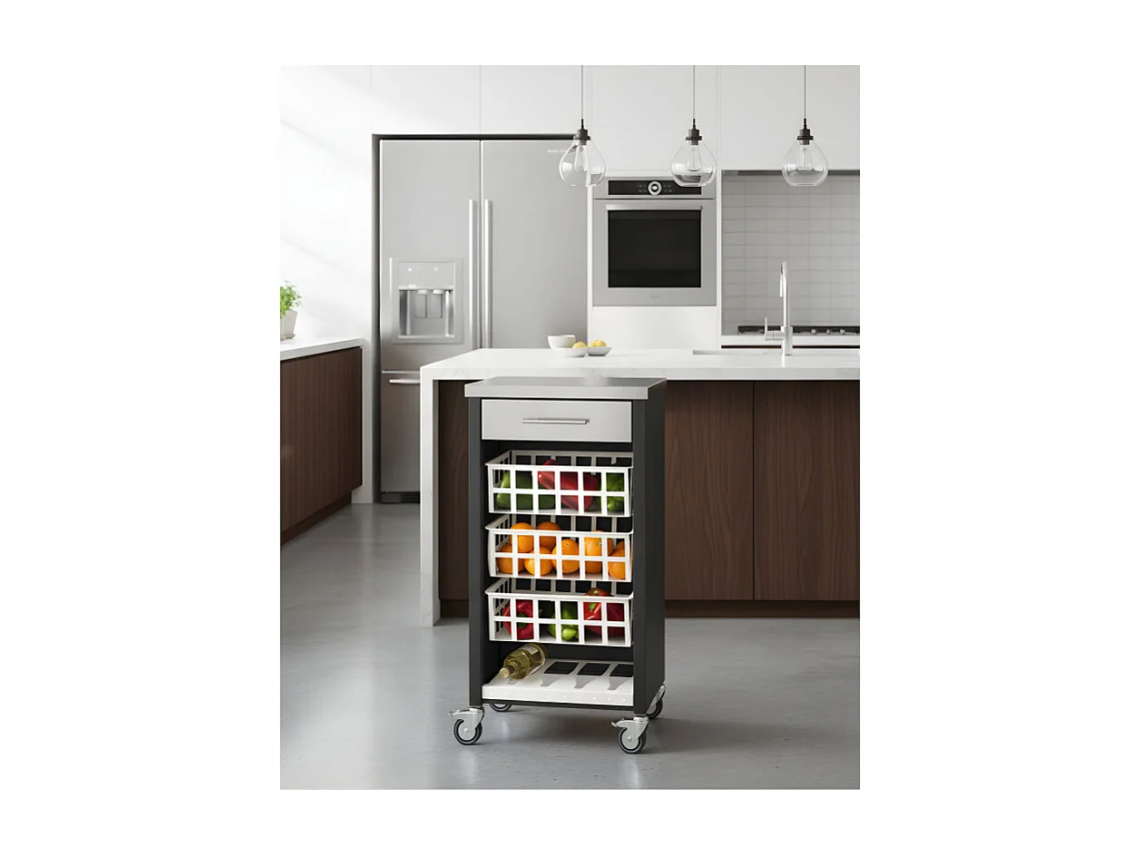 Desserte, chariot de cuisine – Noir, Inox  -  93*48*34cm - MOHER