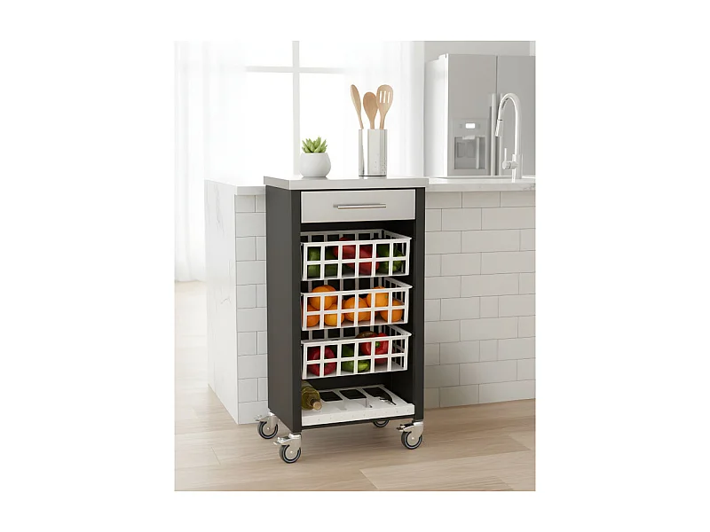 Carrello da cucina con piano di lavoro in acciaio inox- Nero, Acciaio inox  -  93*48*34cm - MOHER