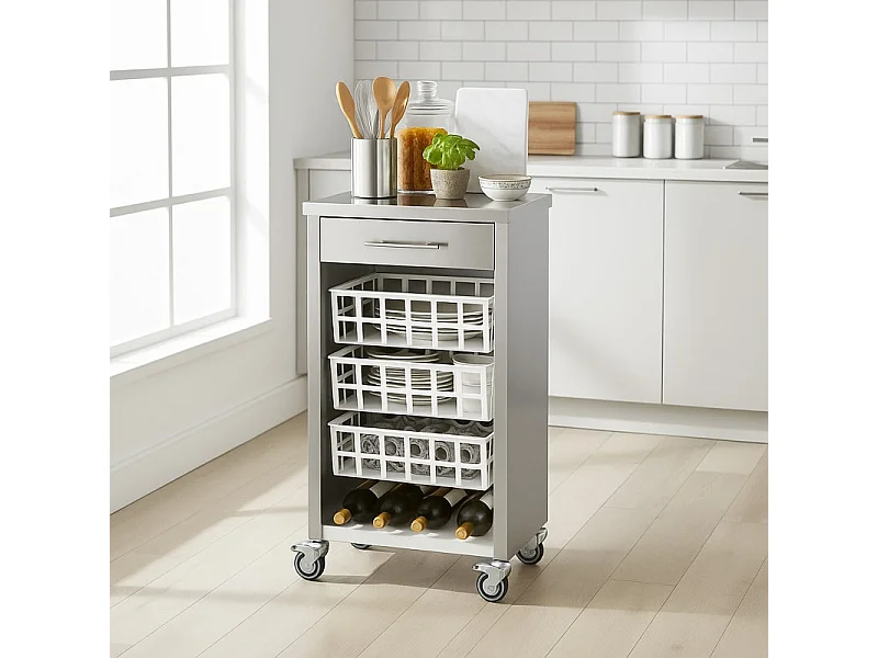 Desserte, chariot de cuisine – Gris, Inox  -  93*48*34cm - MOHER