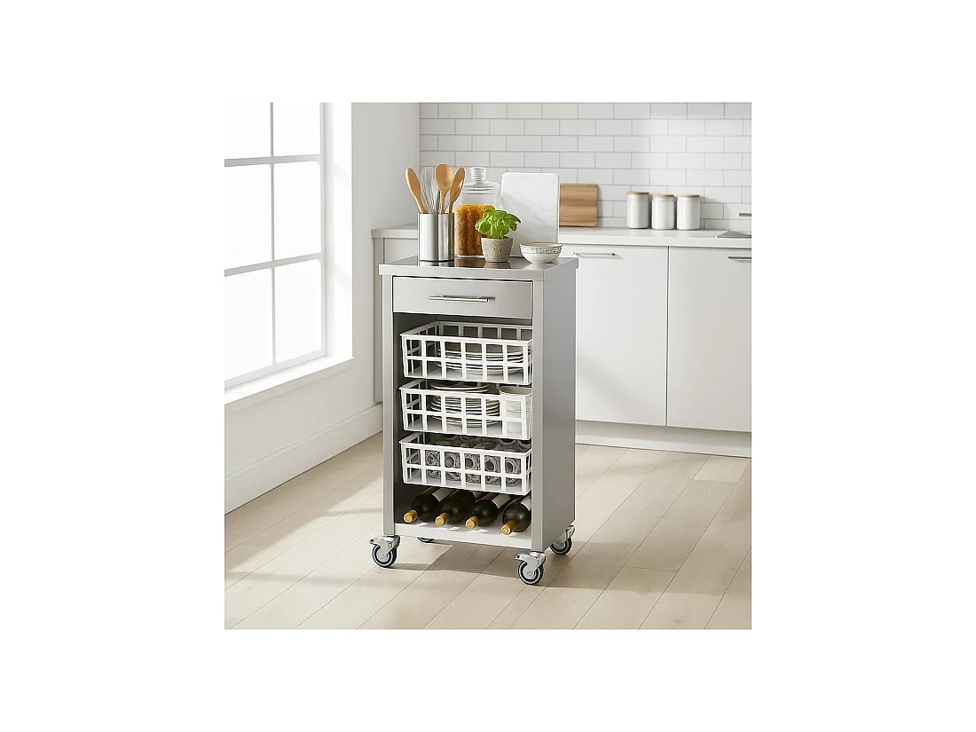 Küchenwagen mit Arbeitsplatte aus Edelstahl - Grau, Edelstahl - 93*48*34cm