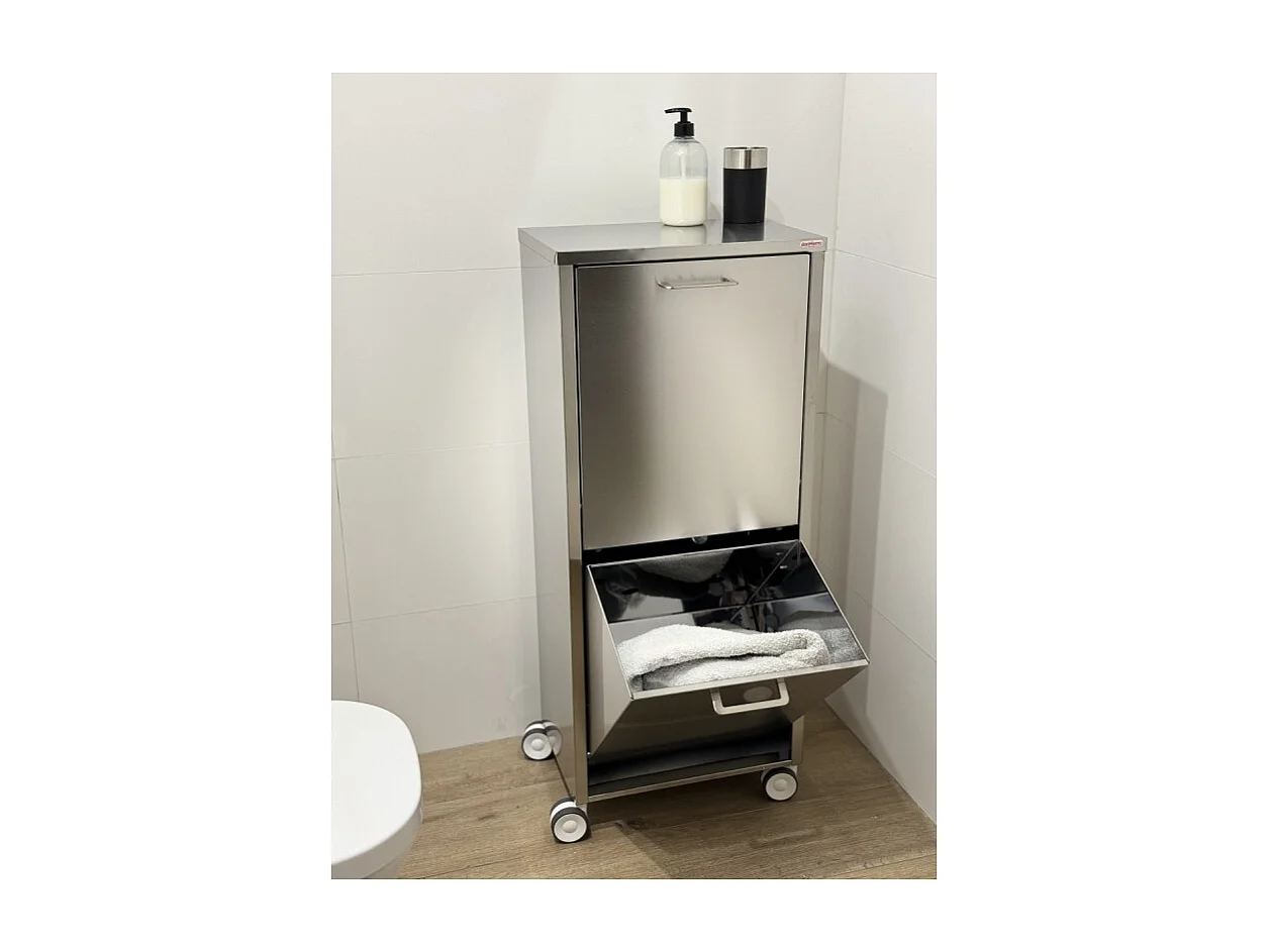 Panier à linge à roulettes, 2 compartiments - Inox - 96*40*27 cm - TANGO