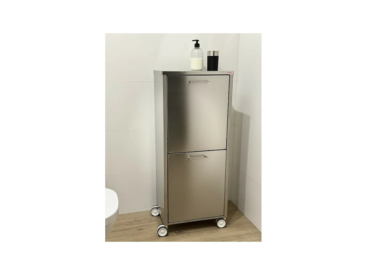 Wäschekorb mit Rollen, 2 Fächern - Edelstahl - 96*40*27 cm - TANGO