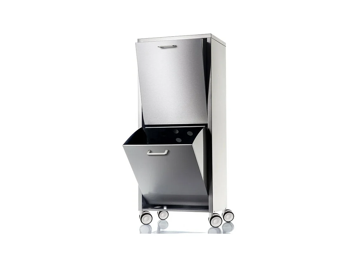 Wäschekorb mit Rollen, 2 Fächern - Edelstahl - 96*40*27 cm - TANGO