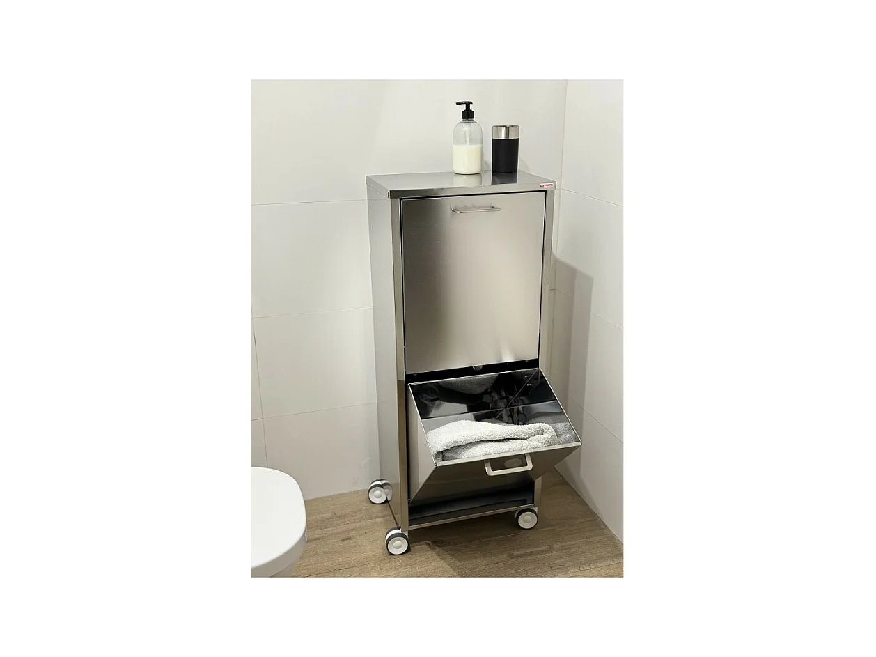 Wäschekorb mit Rollen, 2 Fächern - Edelstahl - 96*40*27 cm - TANGO