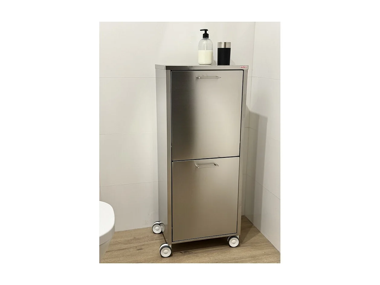 Panier à linge à roulettes, 2 compartiments - Inox - 96*40*27 cm - TANGO