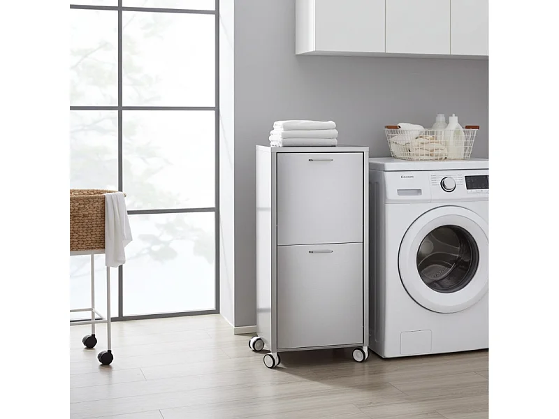 Panier à linge à roulettes, 2 compartiments - Inox - 96*40*27 cm - TANGO