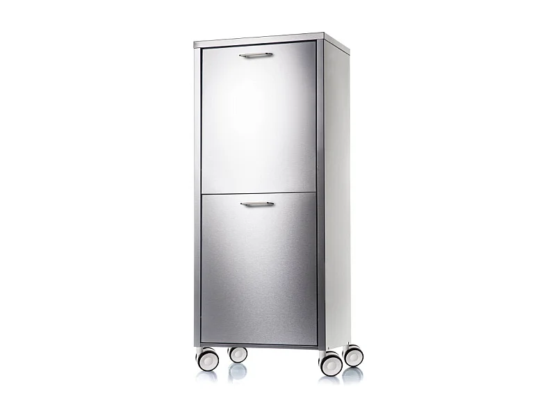 Cesto portabiancheria con ruote, 2 scomparti - Acciaio inox - 96*40*27 cm - TANGO