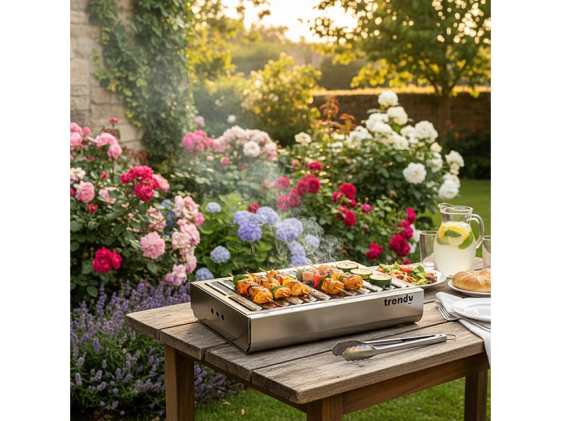 Barbecue portatile in acciaio inox TRENDY, compatto ed elegante – 44 x 29,5 x 12 cm