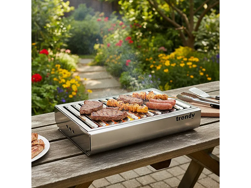 Barbecue portatile in acciaio inox TRENDY, compatto ed elegante – 44 x 29,5 x 12 cm