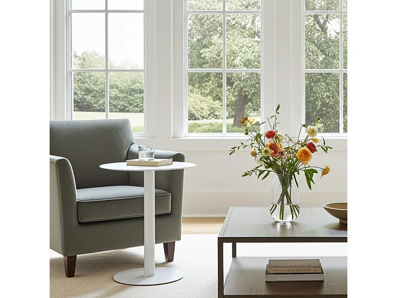 Mesita Auxiliar Salón, Metálica, Diseño Escandinavo, Funcional – Blanco - 51*49*38 cm – SKANDY