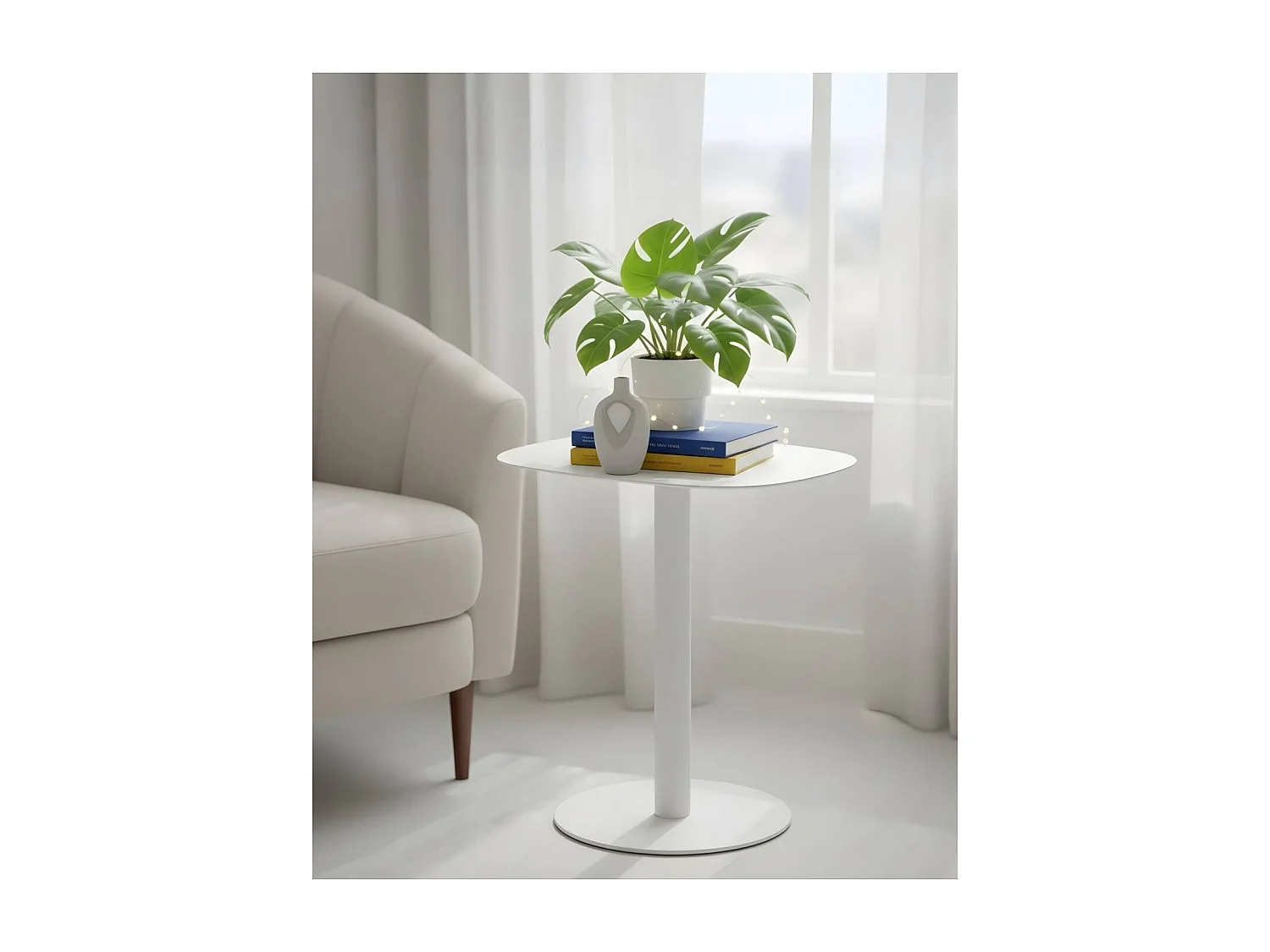 Mesita Auxiliar Salón, Metálica, Diseño Escandinavo, Funcional – Blanco - 51*49*38 cm – SKANDY