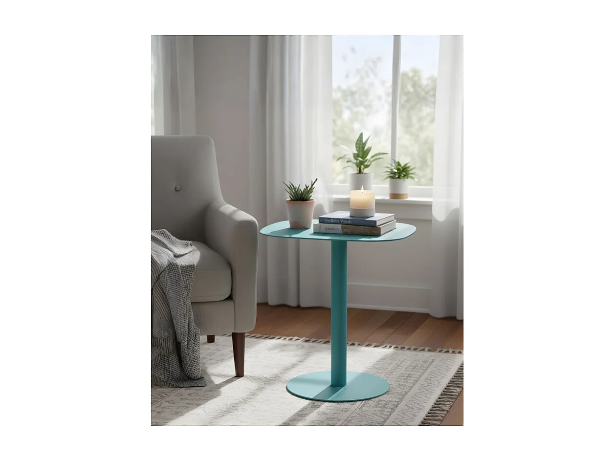 Mesita Auxiliar Salón, Metálica, Diseño Escandinavo, Funcional – Turquesa - 51*49*38 cm – SKANDY