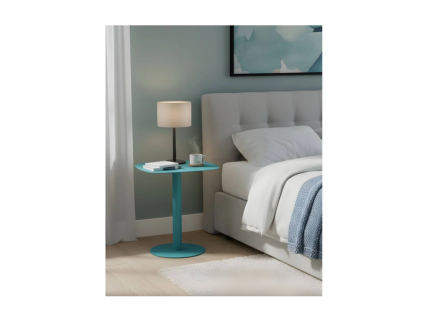 Mesita Auxiliar Salón, Metálica, Diseño Escandinavo, Funcional – Turquesa - 51*49*38 cm – SKANDY