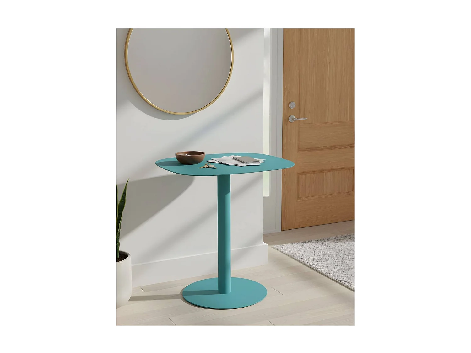 Mesita Auxiliar Salón, Metálica, Diseño Escandinavo, Funcional – Turquesa - 51*49*38 cm – SKANDY
