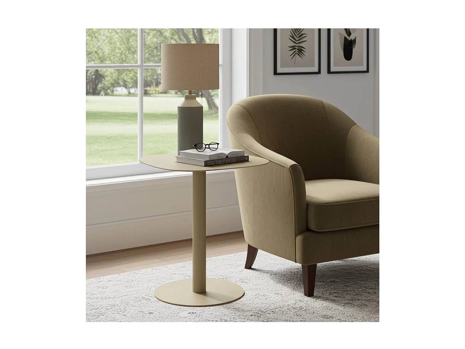 Mesita Auxiliar Salón, Metálica, Diseño Escandinavo, Funcional – color Arena - 51*49*38 cm – SKANDY