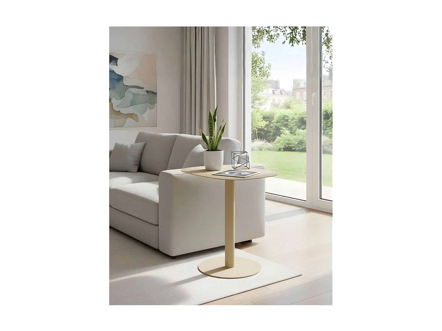 Mesita Auxiliar Salón, Metálica, Diseño Escandinavo, Funcional – color Arena - 51*49*38 cm – SKANDY