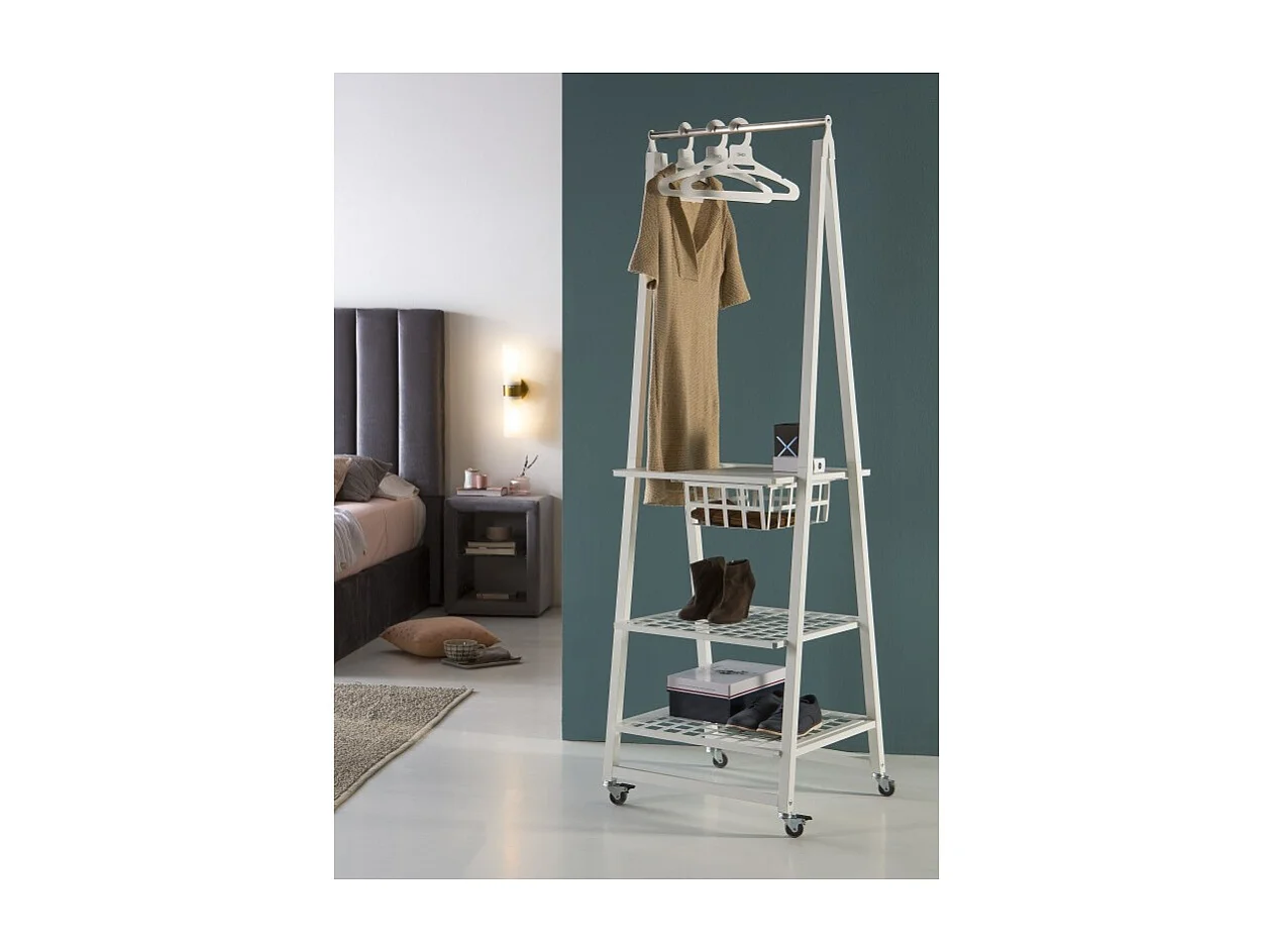 Portant à vêtements sur roulettes en métal, blanc, URBAN