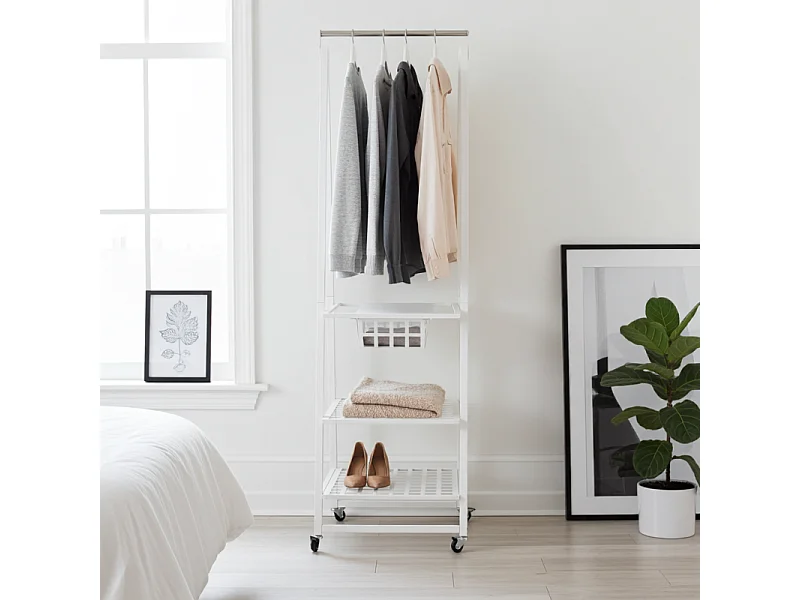 Portant à vêtements sur roulettes en métal, blanc, URBAN