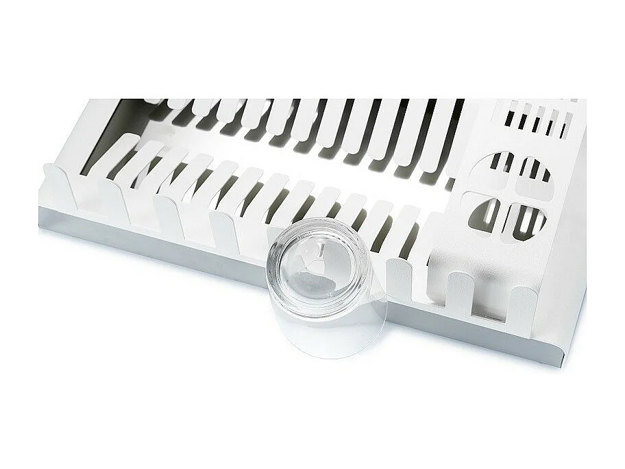 Égouttoir à vaisselle métallique, porte-couverts et porte-verres, 41,3 x 23,5 x 9,7 cm. Blanc. DROP