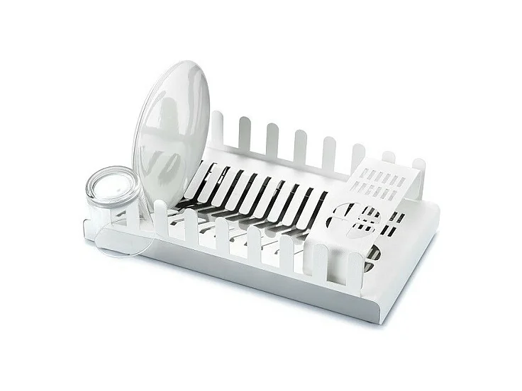 Égouttoir à vaisselle métallique, porte-couverts et porte-verres, 41,3 x 23,5 x 9,7 cm. Blanc. DROP