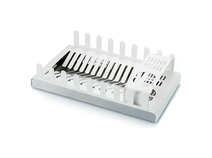 DON HIERRO - Escurreplatos metálico con cubertero y portavasos, 41,3 x 23,5 x 9,7 cm. Blanco. DROP-